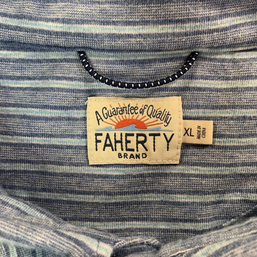 Faherty Polo Shirt Mens XL Blue Stripe Pima Modal Jersey Stretch Casual - Picture 5 of 15